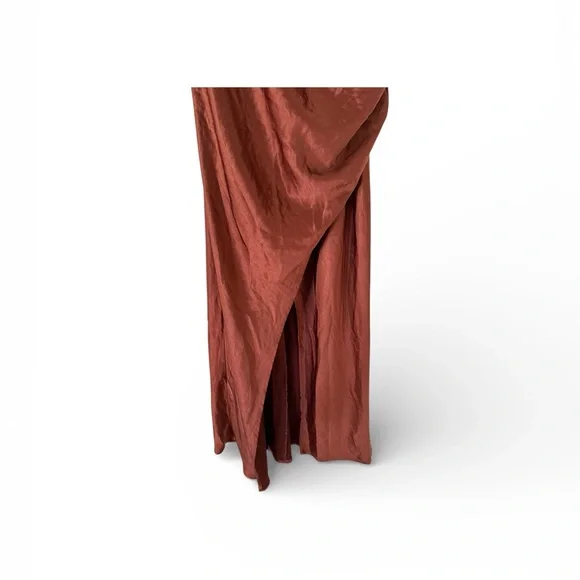 Billy J Elegant Draped Rust Maxi Dress - Picture 4 of 7
